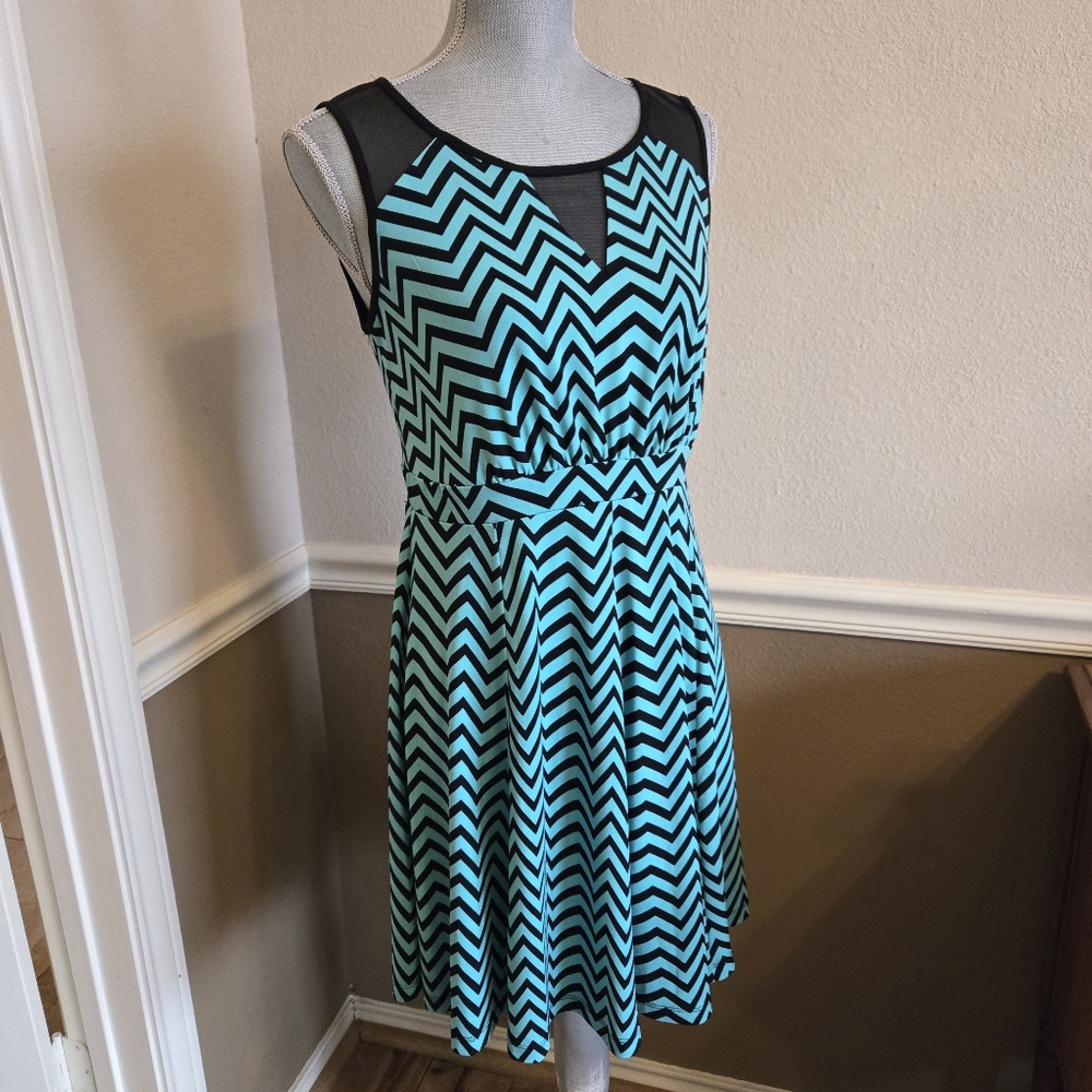 Teal & Black Chevron Sleeveless Dress Sz 10P